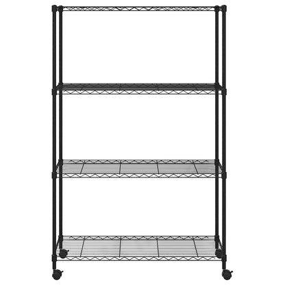4-Tier Storage Shelf with Wheels 90x35x142 cm Black 200 kg