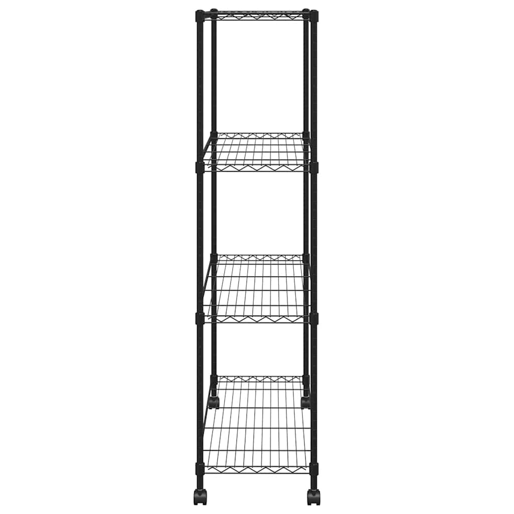 4-Tier Storage Shelf with Wheels 90x35x142 cm Black 200 kg