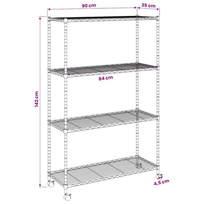4-Tier Storage Shelf with Wheels 90x35x142 cm Black 200 kg