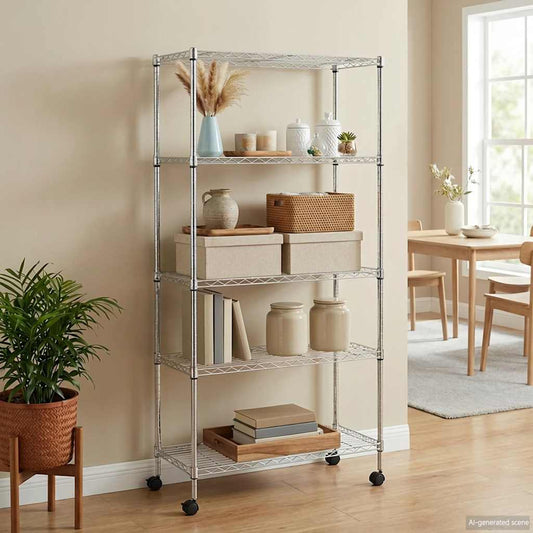 5-Tier Storage Shelf with Wheels 75x35x155 cm Chrome 250 kg