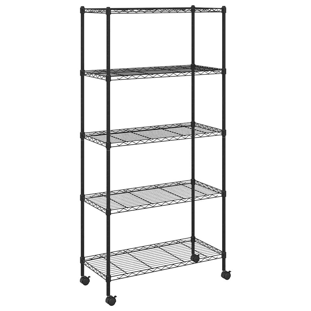 5-Tier Storage Shelf with Wheels 75x35x155 cm Black 250 kg