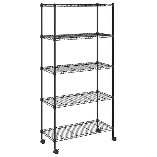 5-Tier Storage Shelf with Wheels 75x35x155 cm Black 250 kg