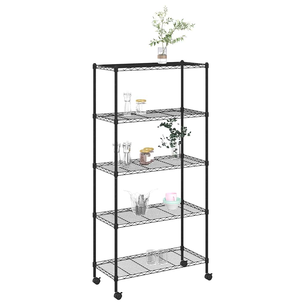 5-Tier Storage Shelf with Wheels 75x35x155 cm Black 250 kg