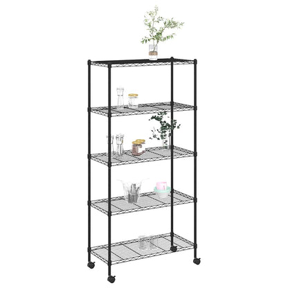 5-Tier Storage Shelf with Wheels 75x35x155 cm Black 250 kg