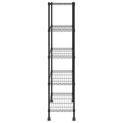 5-Tier Storage Shelf with Wheels 75x35x155 cm Black 250 kg