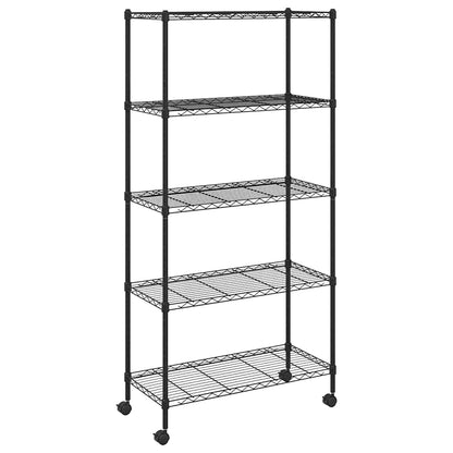 5-Tier Storage Shelf with Wheels 75x35x155 cm Black 250 kg