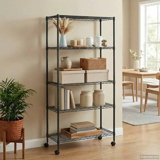 5-Tier Storage Shelf with Wheels 75x35x155 cm Black 250 kg