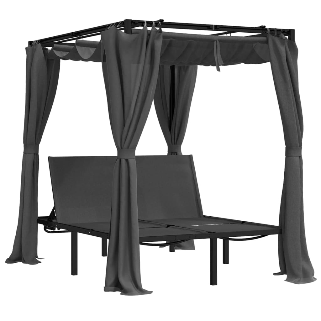Sun Lounger With Curtains | Anthracite | Powder-coated steel, fabric