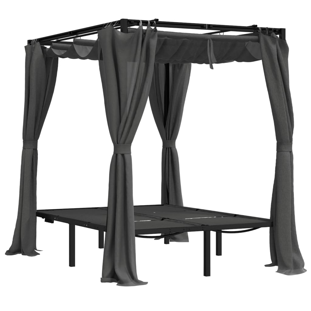 Sun Lounger With Curtains | Anthracite | Powder-coated steel, fabric