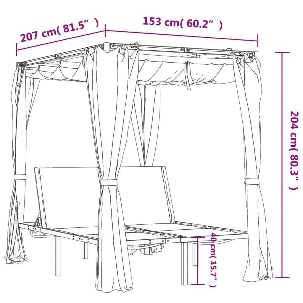 Sun Lounger With Curtains | Anthracite | Powder-coated steel, fabric