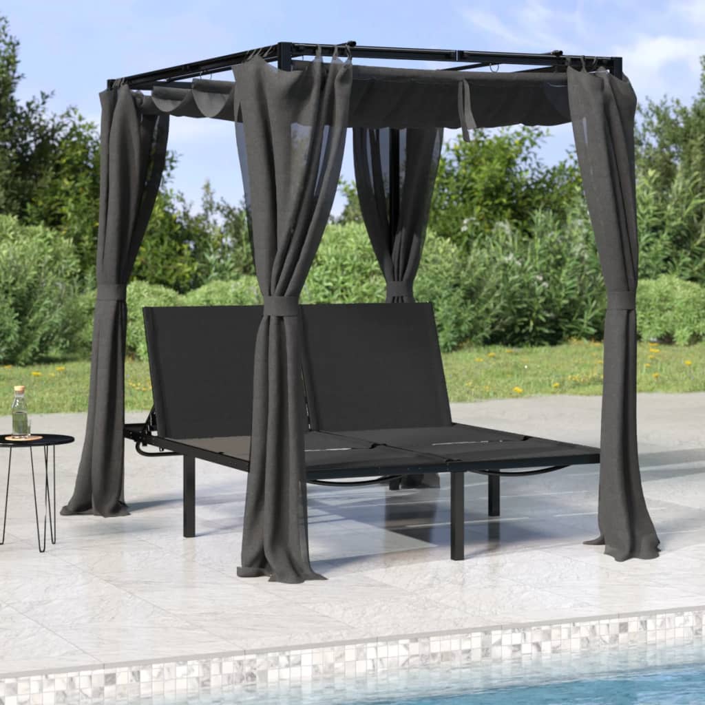 Sun Lounger With Curtains | Anthracite | Powder-coated steel, fabric