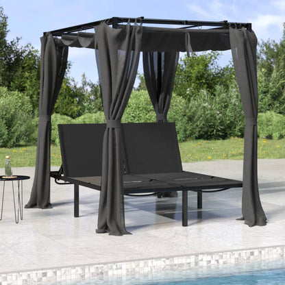 Sun Lounger With Curtains | Anthracite | Powder-coated steel, fabric