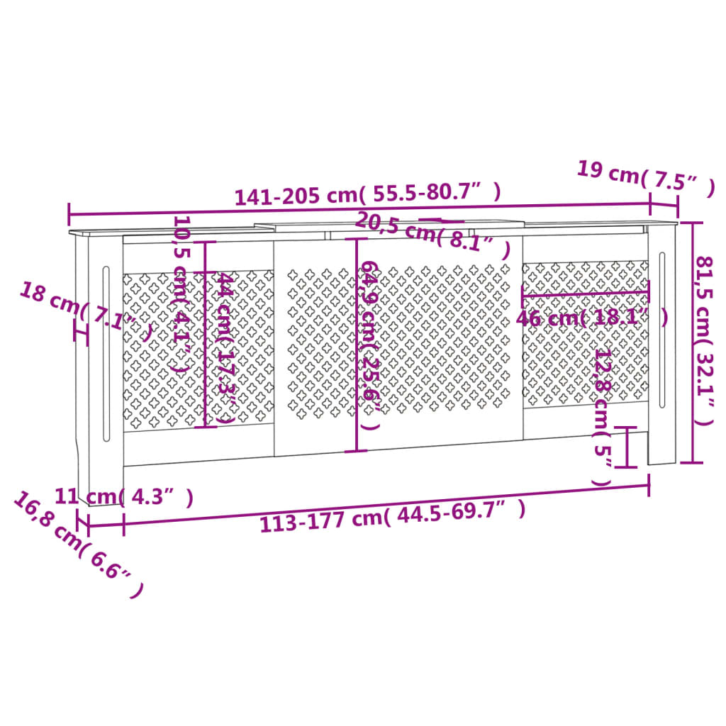 MDF Radiator Cover Grey 205 cm