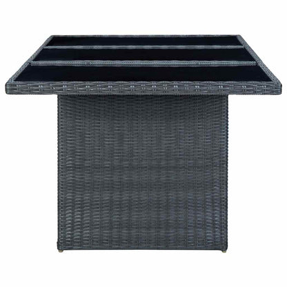 313309 vidaXL Garden Table Dark Grey Poly Rattan and Tempered Glass