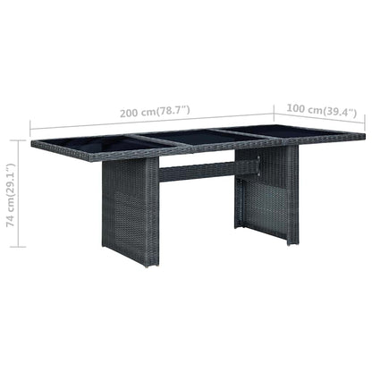 313309 vidaXL Garden Table Dark Grey Poly Rattan and Tempered Glass