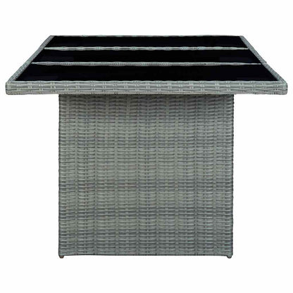 313311 vidaXL Garden Table Light Grey Poly Rattan and Tempered Glass