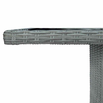 313311 vidaXL Garden Table Light Grey Poly Rattan and Tempered Glass