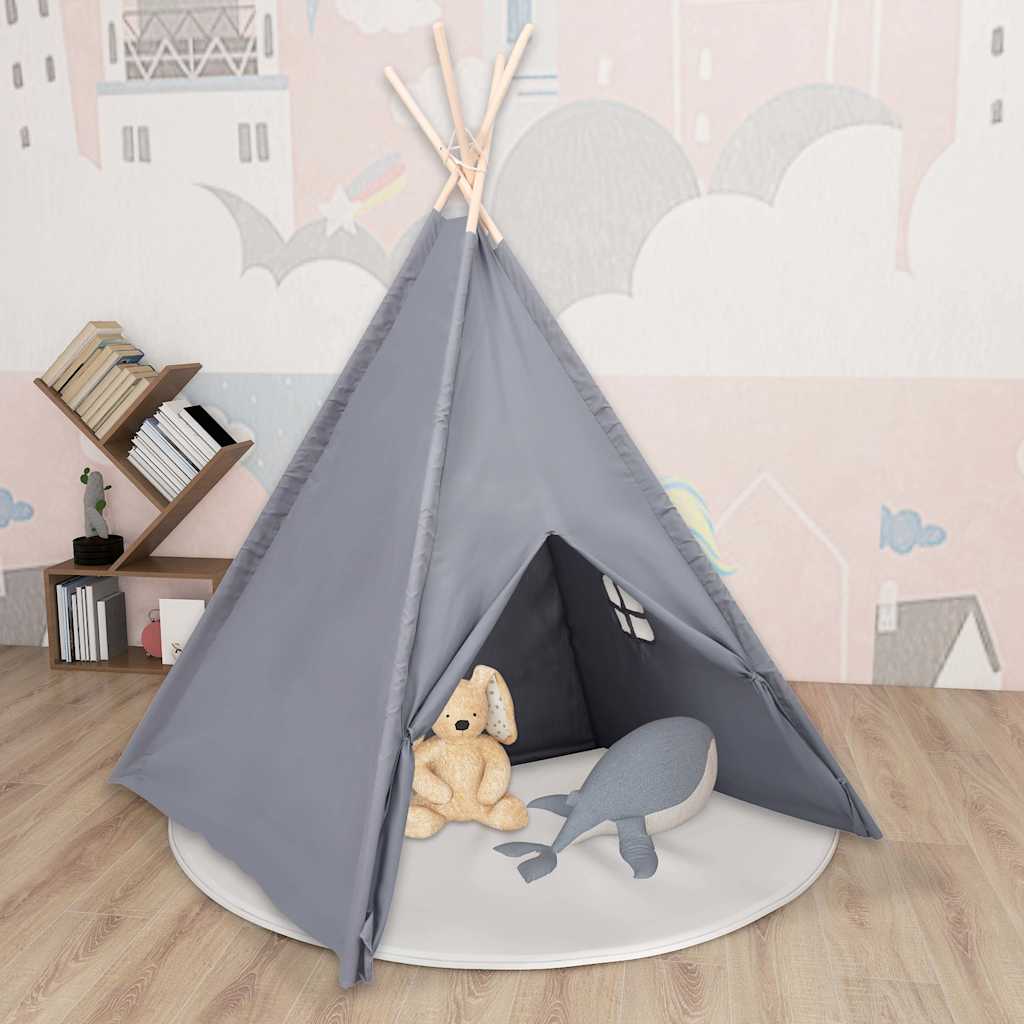 Children Teepee Tent with Bag Peach Skin Grey 120x120x150 cm