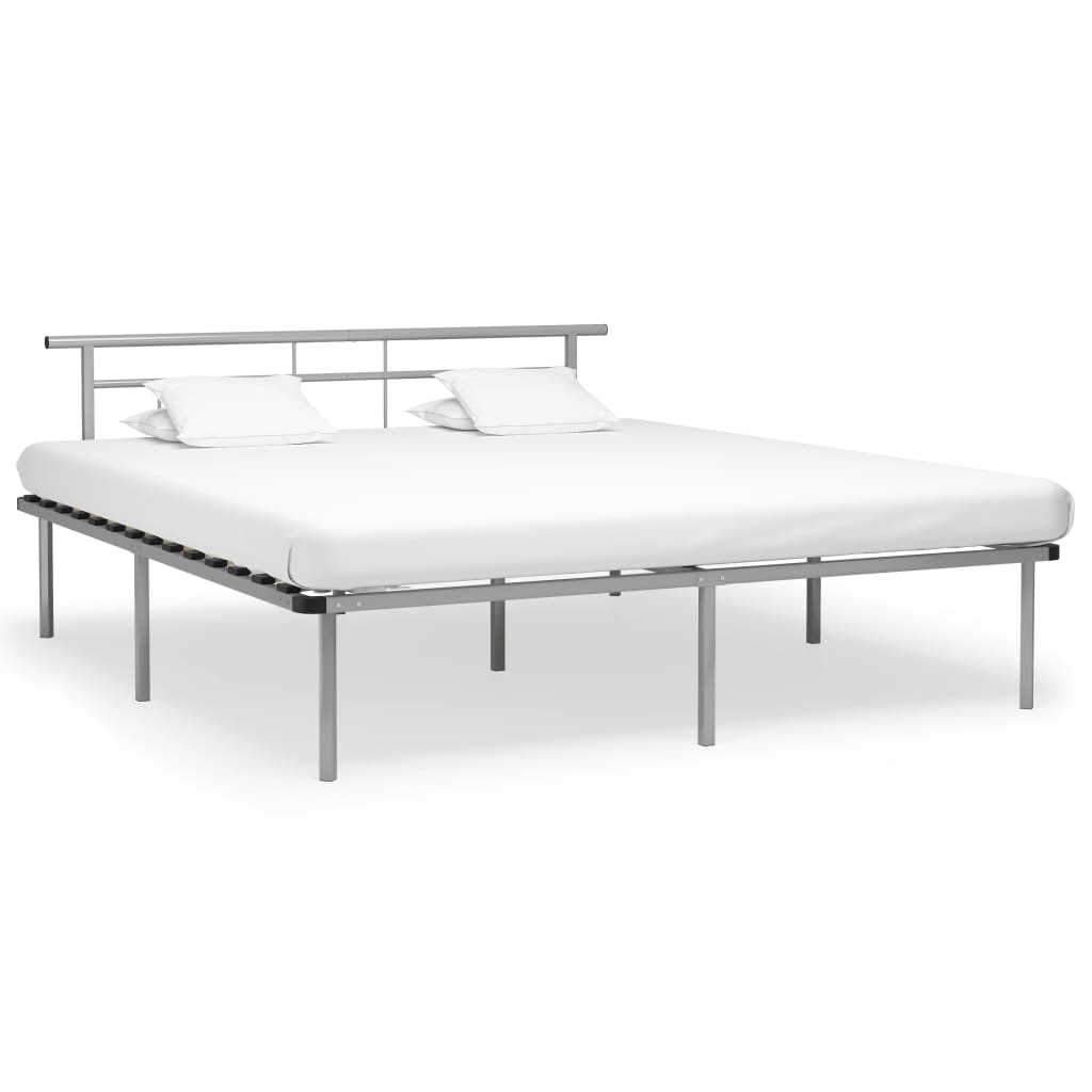 Bed Frame | Grey | Metal, Plywood | 200x200 cm | Modern | Bed Frame