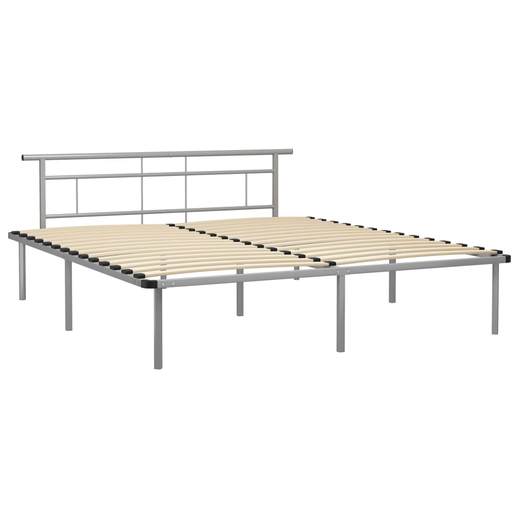 Bed Frame | Grey | Metal, Plywood | 200x200 cm | Modern | Bed Frame