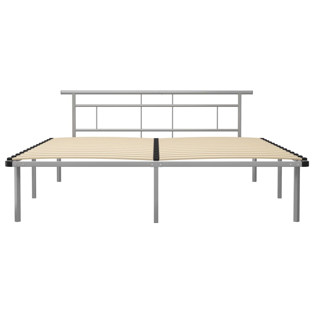 Bed Frame | Grey | Metal, Plywood | 200x200 cm | Modern | Bed Frame