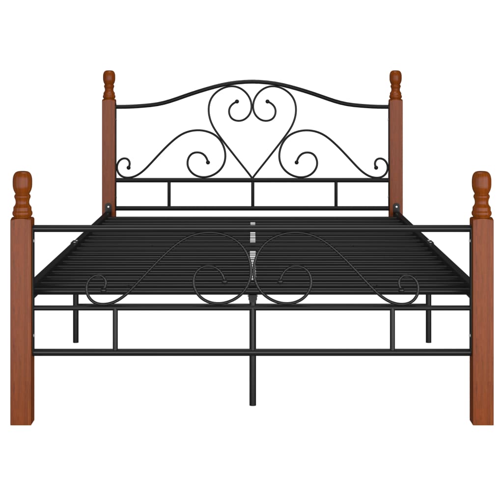 Bed Frame | Black and natural oak | Powder-coated metal, solid oak wood