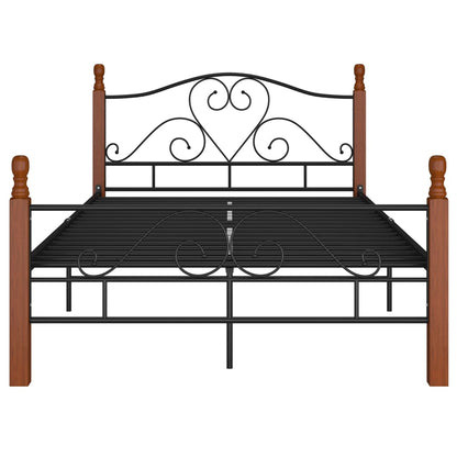 Bed Frame | Black and natural oak | Powder-coated metal, solid oak wood