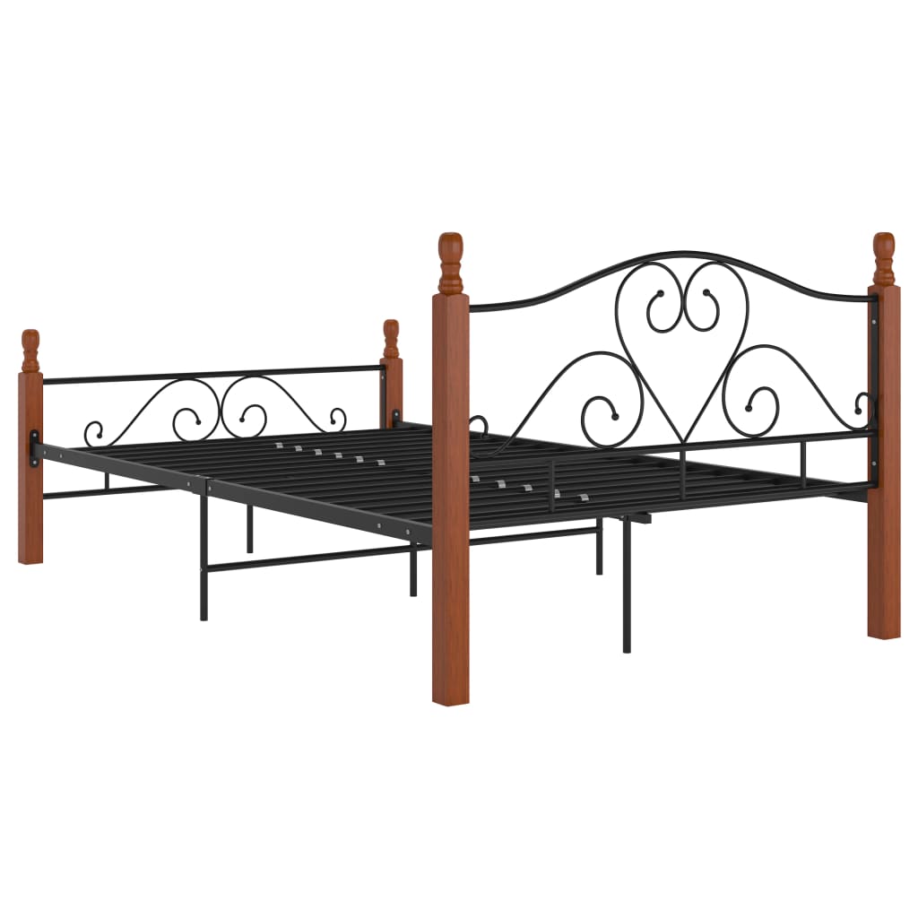 Bed Frame | Black and natural oak | Powder-coated metal, solid oak wood