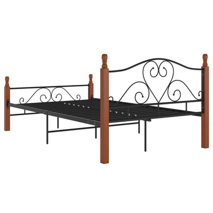 Bed Frame | Black and natural oak | Powder-coated metal, solid oak wood