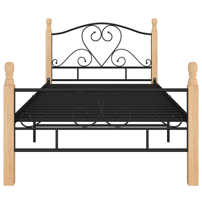 Bed Frame | Black and natural | Powder-coated metal, solid oak wood