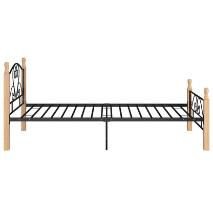 Bed Frame | Black and natural | Powder-coated metal, solid oak wood