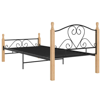 Bed Frame | Black and natural | Powder-coated metal, solid oak wood