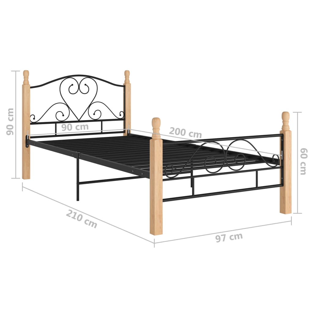 Bed Frame | Black and natural | Powder-coated metal, solid oak wood