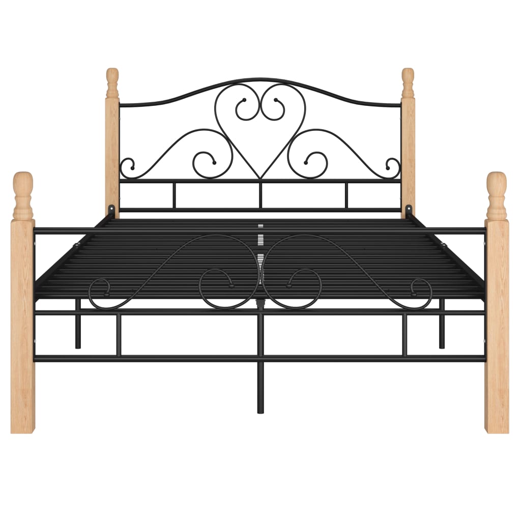 Bed Frame | Black and Natural Oak | Powder-coated metal, Oak wood