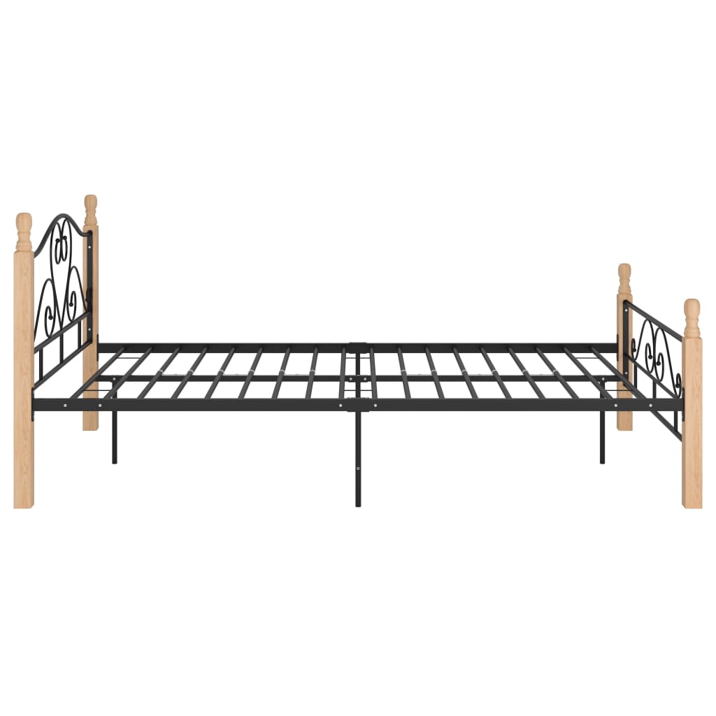 Bed Frame | Black and Natural Oak | Powder-coated metal, Oak wood