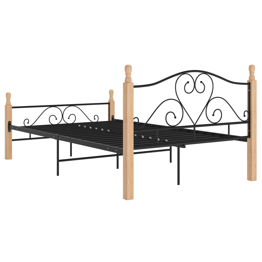 Bed Frame | Black and Natural Oak | Powder-coated metal, Oak wood