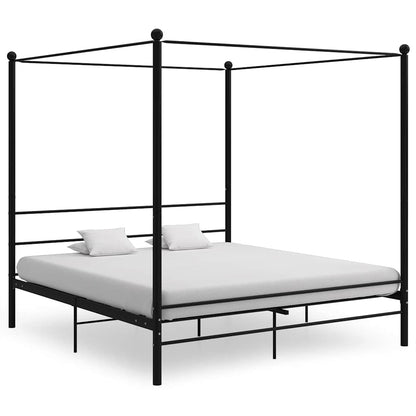 Canopy Bed Frame without Mattress Black Metal 180x200 cm Super King