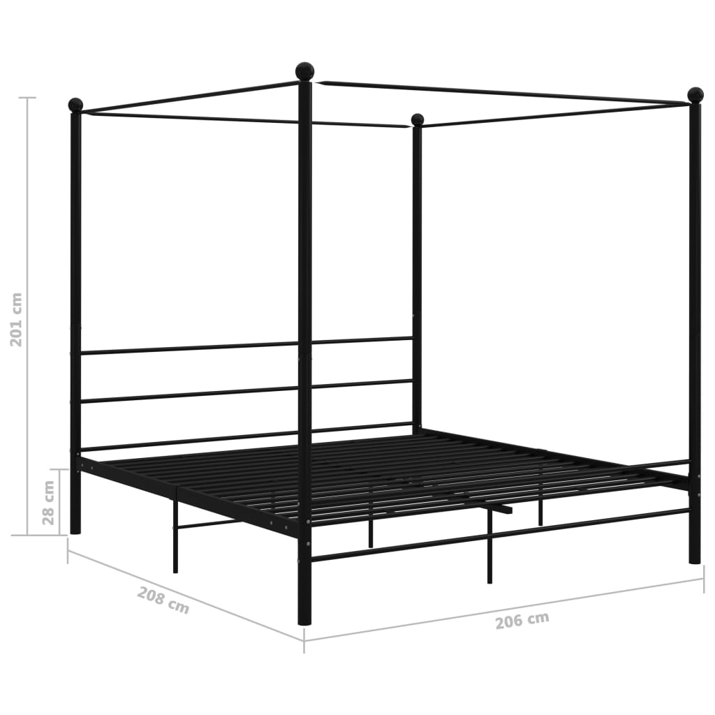 Bed Frame | Black | Powder-Coated Metal | Double Bed | Durable