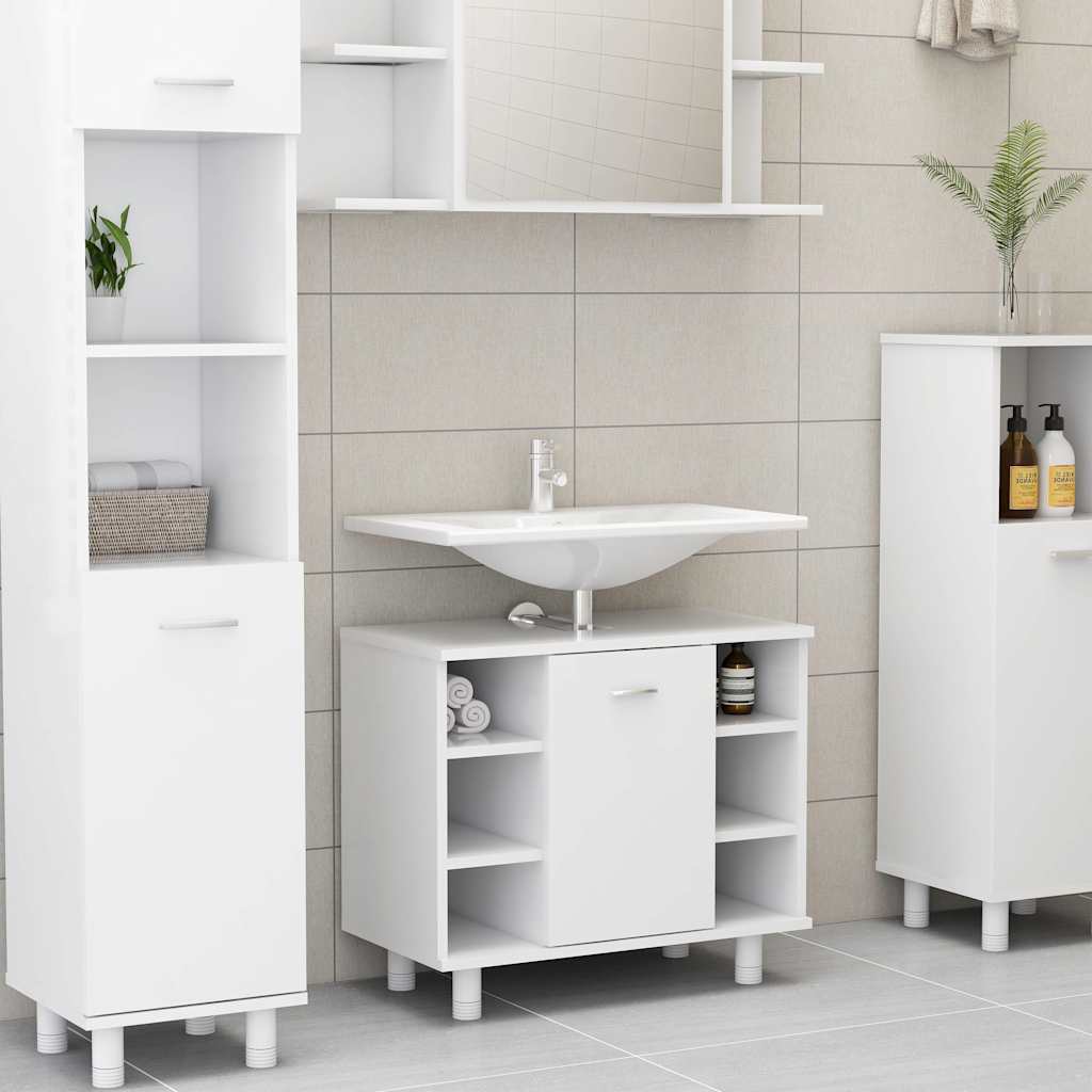 4 Piece Bathroom Furniture Set White Engineered Wood