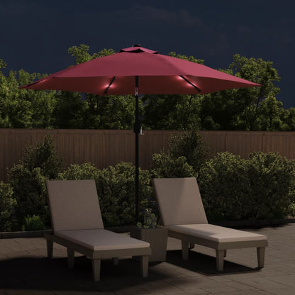 Garden Parasol with LED Lights and Steel Pole 300 cm Bordeaux Red