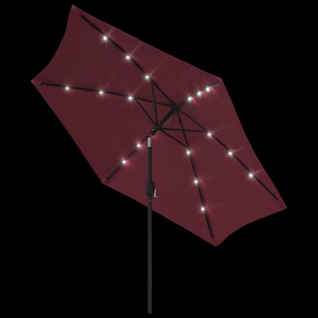 Garden Parasol with LED Lights and Steel Pole 300 cm Bordeaux Red