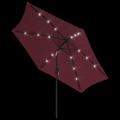 Garden Parasol with LED Lights and Steel Pole 300 cm Bordeaux Red