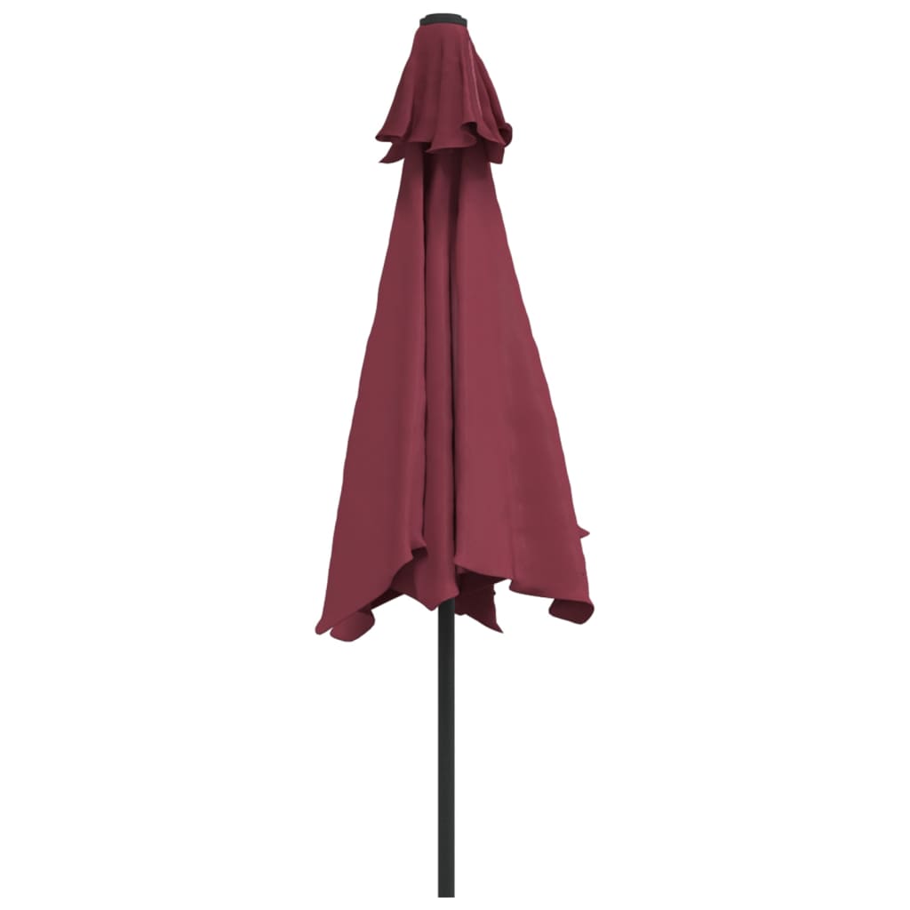Garden Parasol with LED Lights and Steel Pole 300 cm Bordeaux Red