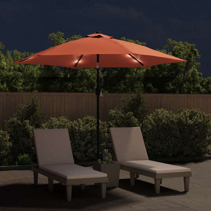 Garden Parasol with LED Lights and Steel Pole 300 cm Terracotta