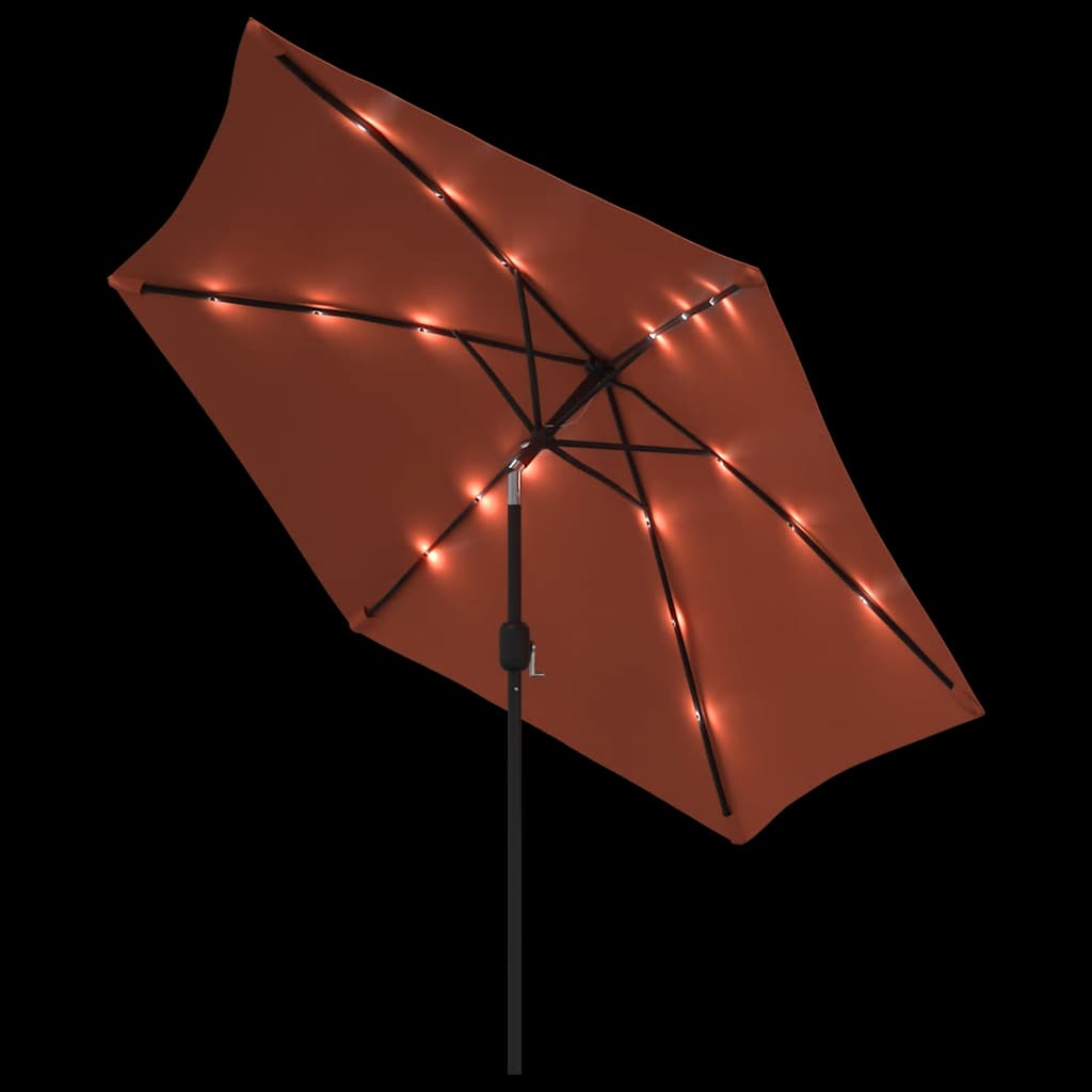 Garden Parasol with LED Lights and Steel Pole 300 cm Terracotta
