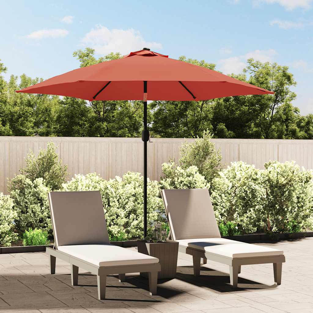 Garden Parasol with LED Lights and Steel Pole 300 cm Terracotta