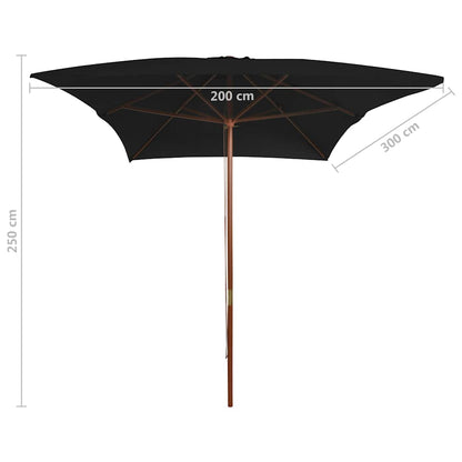 313760 vidaXL Garden Parasol with Wooden Pole Black 200x300 cm