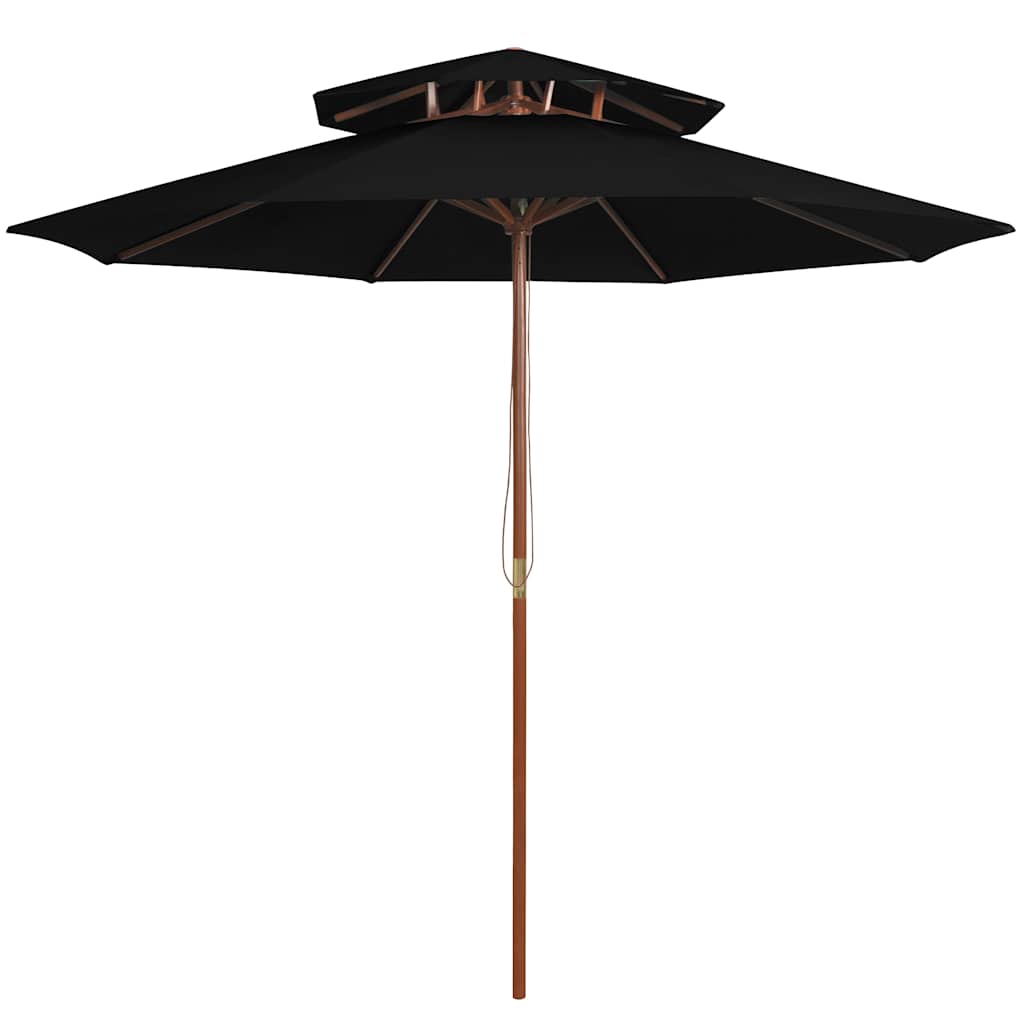 313766 vidaXL Double Decker Parasol with Wooden Pole Black 270 cm