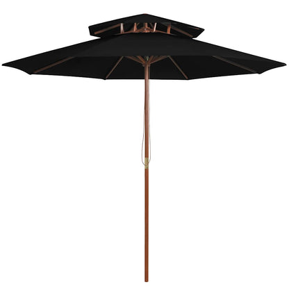 313766 vidaXL Double Decker Parasol with Wooden Pole Black 270 cm