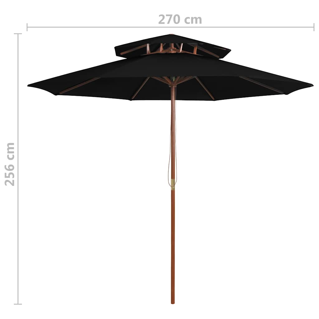 313766 vidaXL Double Decker Parasol with Wooden Pole Black 270 cm